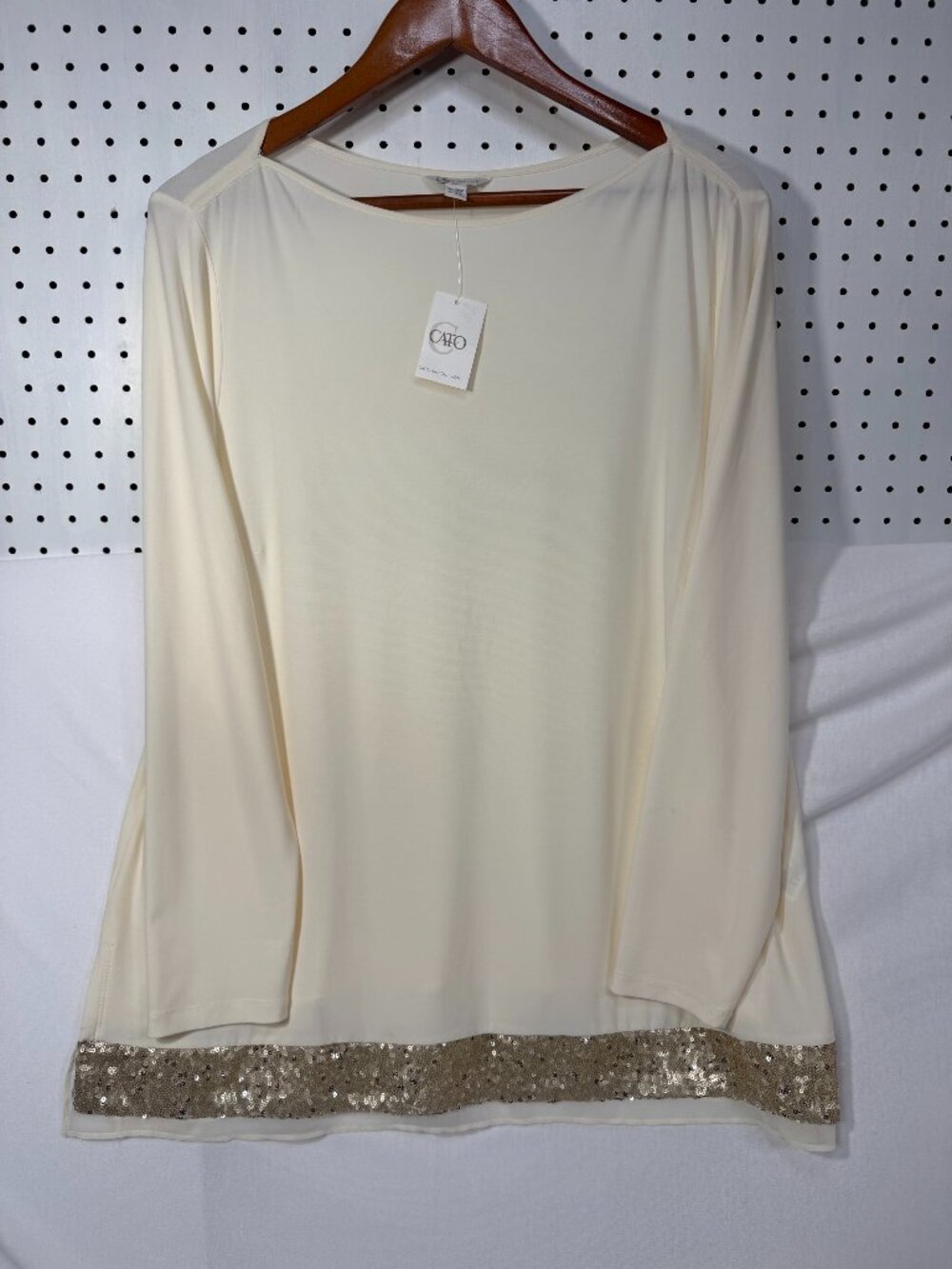 Cato Cream Sequin Trim Boatneck Blouse Plus Size 14/16W Holiday Party Top NWT